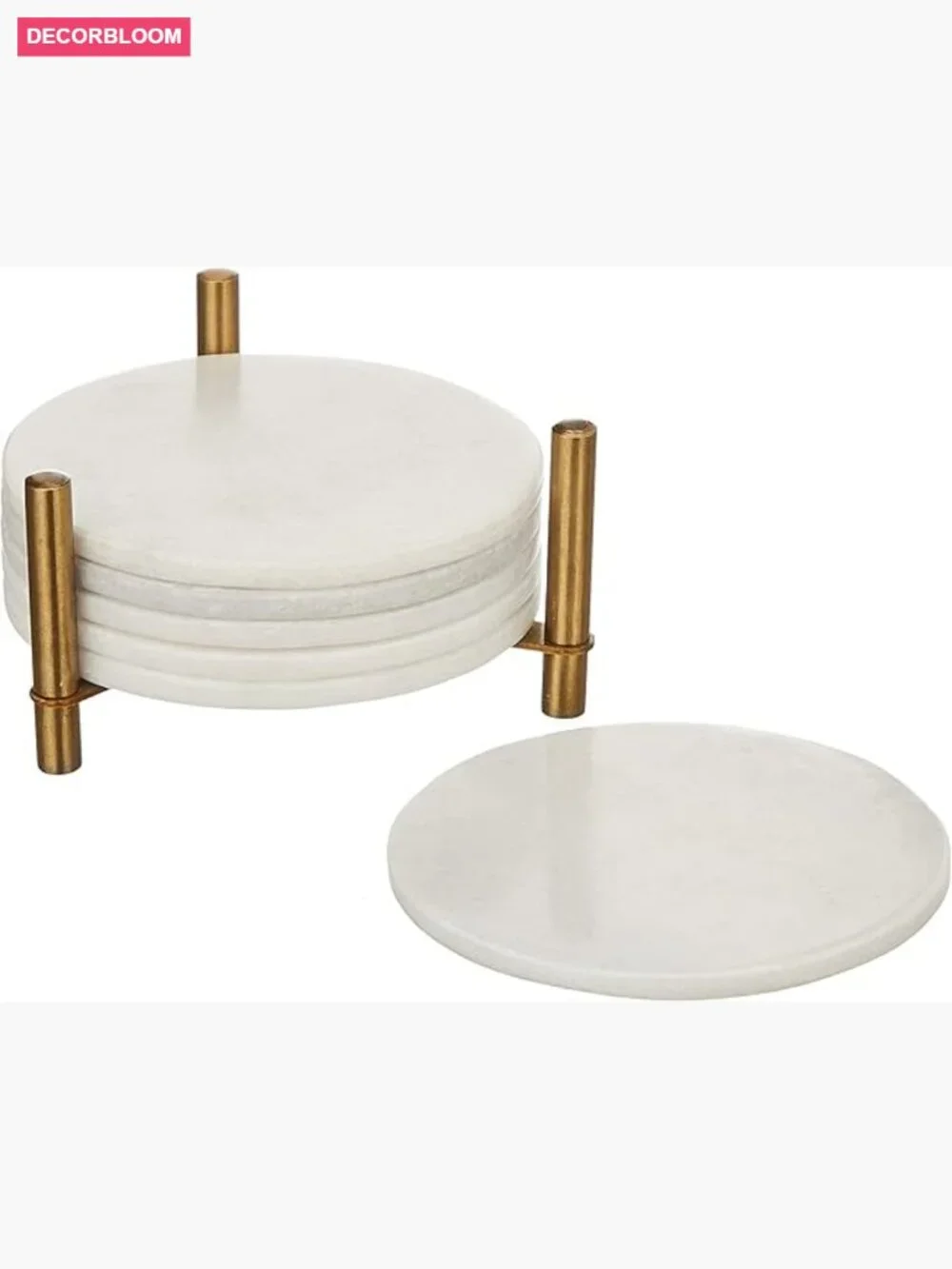 Natural Marble Coasters Set of 6 with Metal Holder, 3.5-Inch, 5 mm Thick,